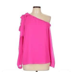 CeCe Vibrant Pink One-Shoulder Blouse